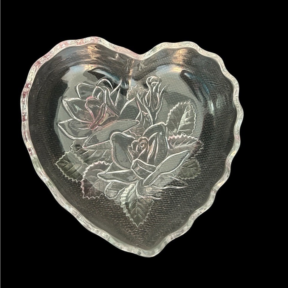 Vintage Heart-Shaped Glass Dish - Embossed Floral Design